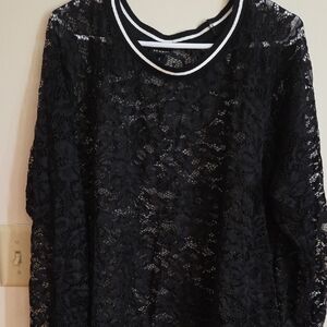 Torrid Black Lace Blouse with White Trim